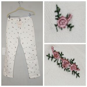 NWT Cry Baby Floral Embroidered White Jeans Button Fly Size Medium (runs small)